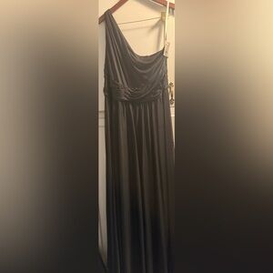 Black David’s Bridal one shoulder chiffon bridesmaids dress